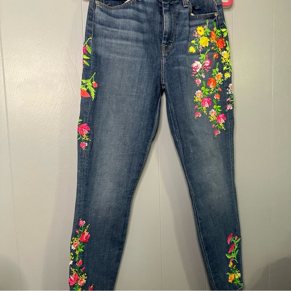 7 For All Mankind Floral Embroidered Skinny Jeans 27 High Waist Y2K - Picture 9 of 12